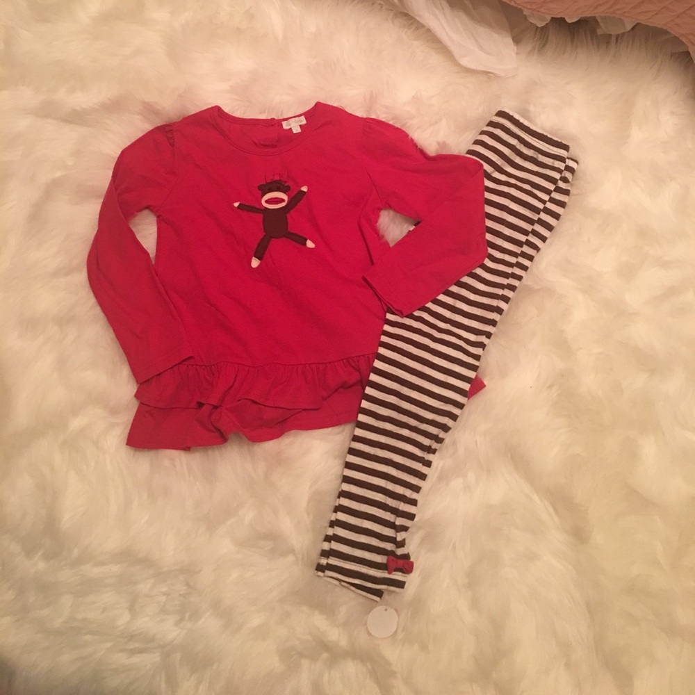 Red long sleeve monkey top with stripe pants